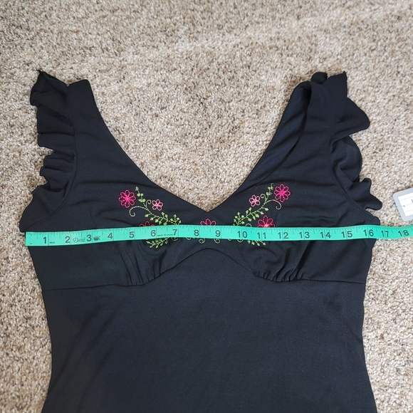 NWT Vintage Flutter Sleeve Black Midi Slip Dress - Picture 10 of 15